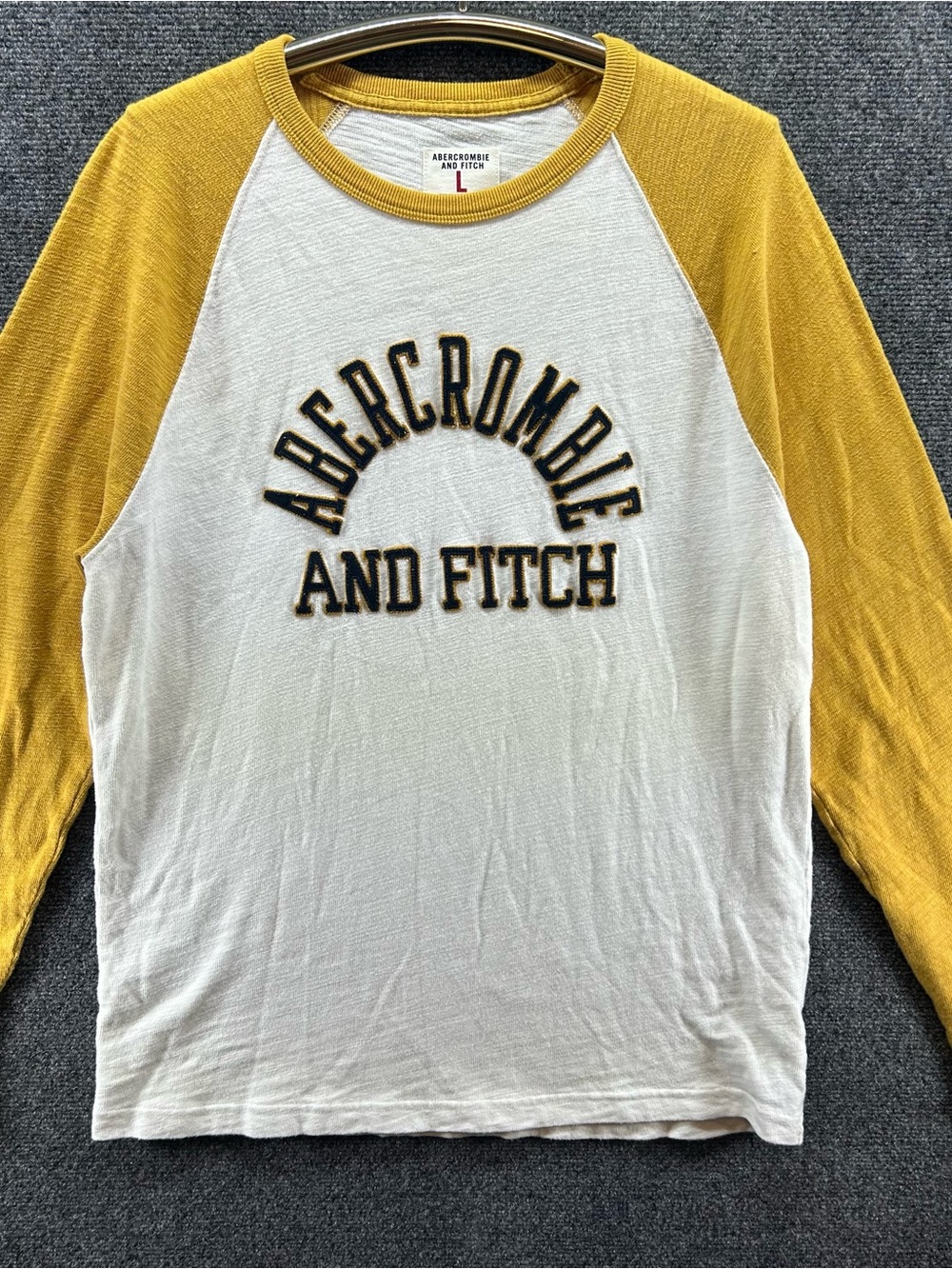 Abercrombie Fitch Mens Large Baseball Raglan Long Sleeve T Shirt White Gold